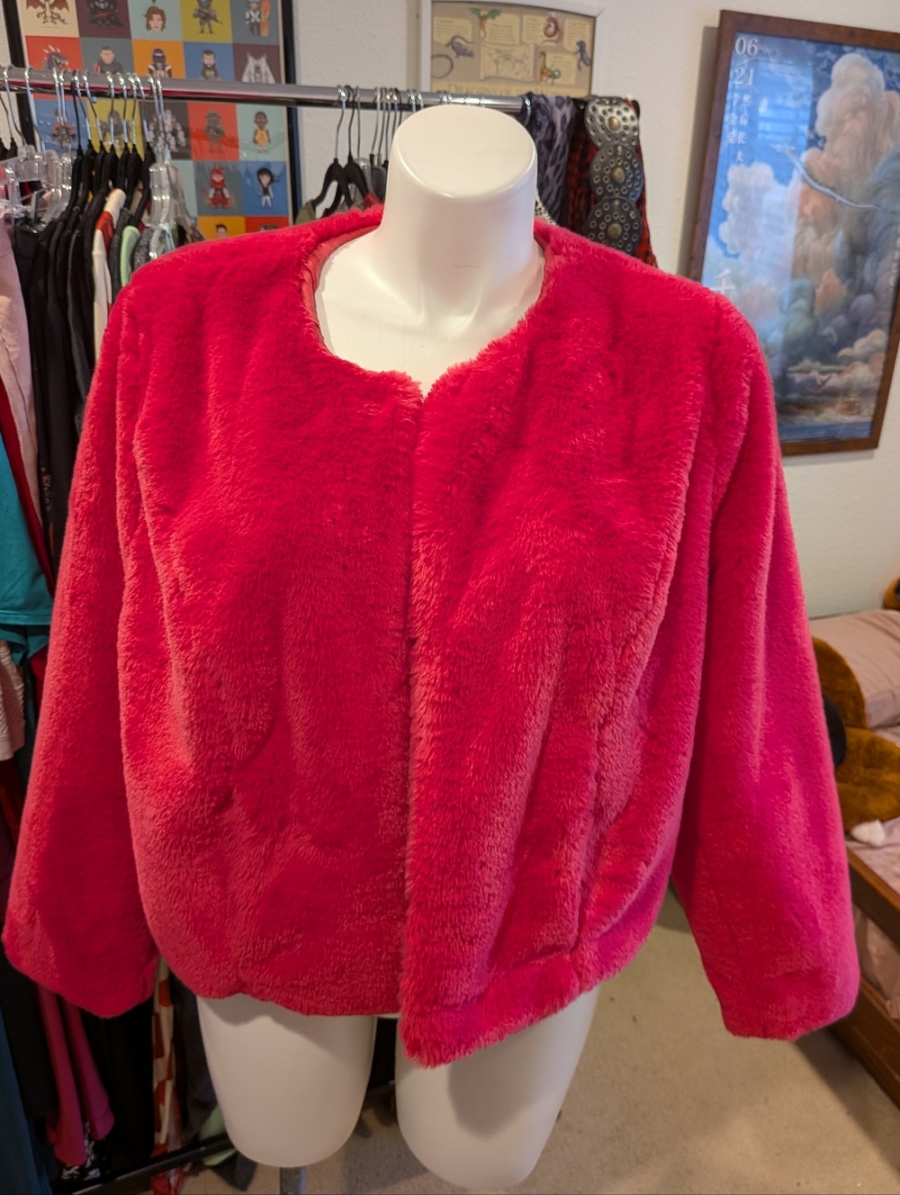Eloquii Plush Open-Front Faux Fur Jacket in Bright Pink - 22